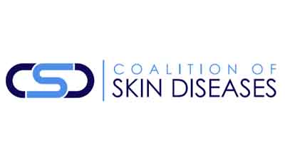 Logo of the "Coalition of Skin Diseases" featuring stylized blue letters "CSD" on the left, followed by the organization’s name in uppercase letters on a white background.